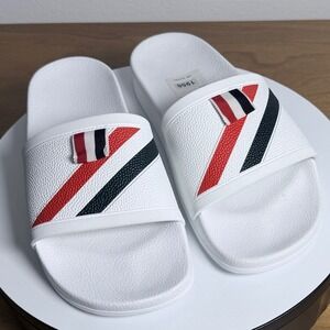 Thom Browne White Tricolor Stripe Rubber Pool Slides Mens Size 7 EU 40